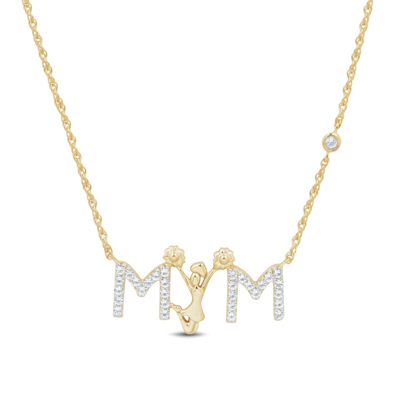 Main Image 1 of White Lab-Created Sapphire “MOM” Cheer Necklace in Sterling Silver with 14K Gold Plate
