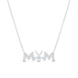 White Lab-Created Sapphire “MOM” Hockey Necklace in Sterling Silver - 17”