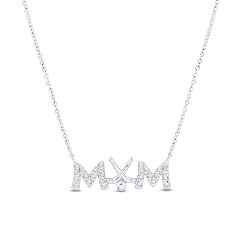 Main Image 1 of White Lab-Created Sapphire “MOM” Hockey Necklace in Sterling Silver - 17”