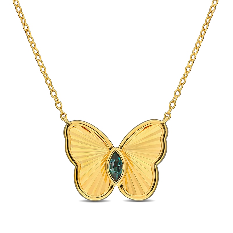 Marquise-Cut Lab-Created Alexandrite Butterfly Necklace in Sterling Silver with 18K Gold Plate - 17"