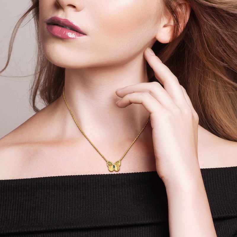 Marquise-Cut Lab-Created Alexandrite Butterfly Necklace in Sterling Silver with 18K Gold Plate - 17"