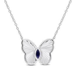 Marquise-Cut Blue Lab-Created Sapphire Butterfly Necklace in Sterling Silver - 17"