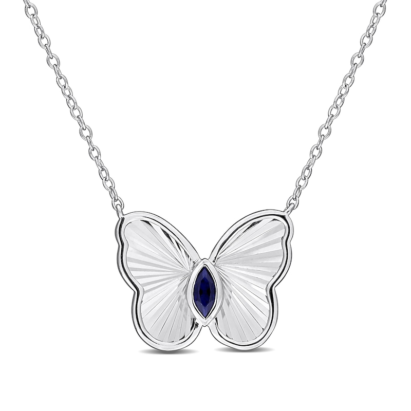 Marquise-Cut Blue Lab-Created Sapphire Butterfly Necklace in Sterling Silver - 17"
