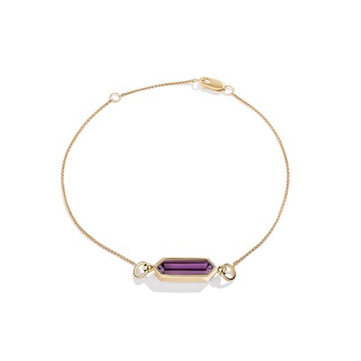 Limor Mindful Jewellery Guidestones Elongated Hexagon Amethyst Sideways Solitaire Bracelet in 10K Gold - 8”