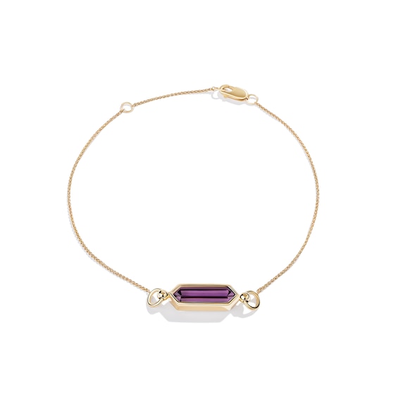 Limor Mindful Jewellery Guidestones Elongated Hexagon Amethyst Sideways Solitaire Bracelet in 10K Gold - 8”