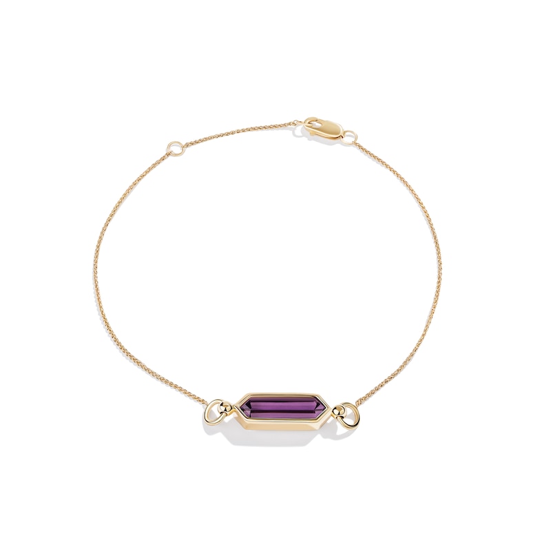 Main Image 1 of Limor Mindful Jewellery Guidestones Elongated Hexagon Amethyst Sideways Solitaire Bracelet in 10K Gold - 8”