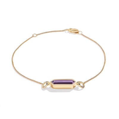 Limor Mindful Jewellery Guidestones Elongated Hexagon Amethyst Sideways Solitaire Bracelet in 10K Gold - 8”