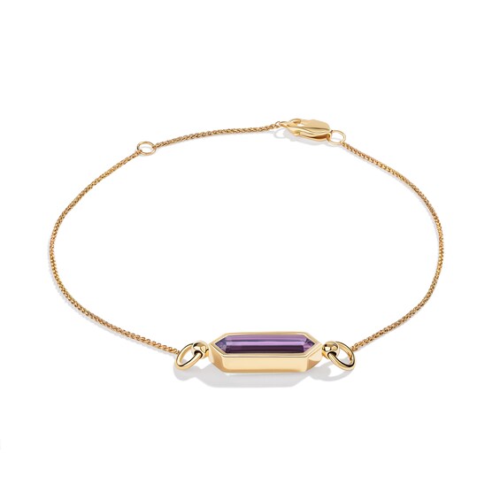 Limor Mindful Jewellery Guidestones Elongated Hexagon Amethyst Sideways Solitaire Bracelet in 10K Gold - 8”
