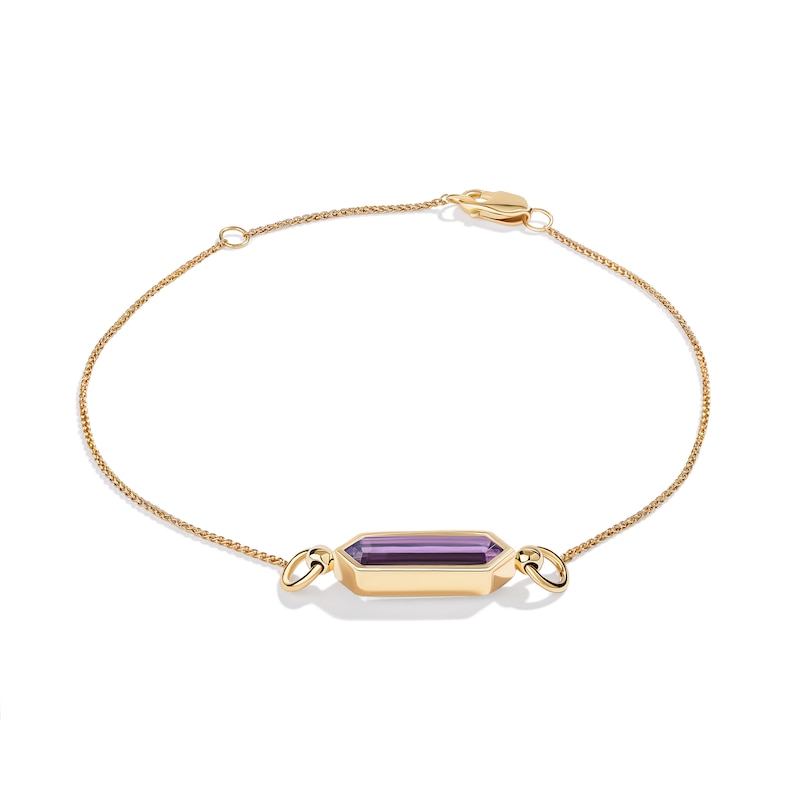 Main Image 2 of Limor Mindful Jewellery Guidestones Elongated Hexagon Amethyst Sideways Solitaire Bracelet in 10K Gold - 8”