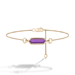 Limor Mindful Jewellery Guidestones Elongated Hexagon Amethyst Sideways Solitaire Bracelet in 10K Gold - 8”