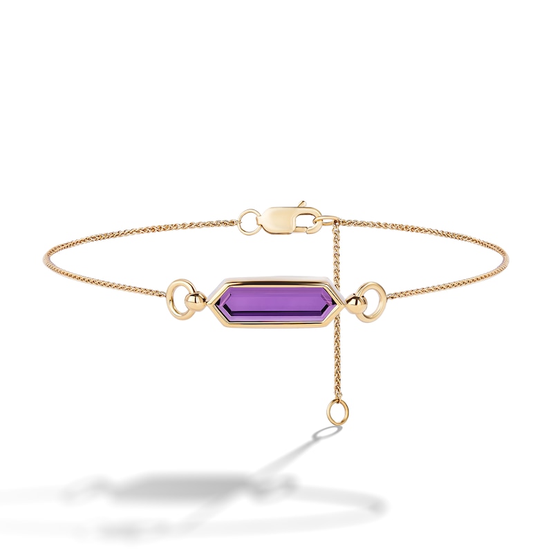 Main Image 3 of Limor Mindful Jewellery Guidestones Elongated Hexagon Amethyst Sideways Solitaire Bracelet in 10K Gold - 8”