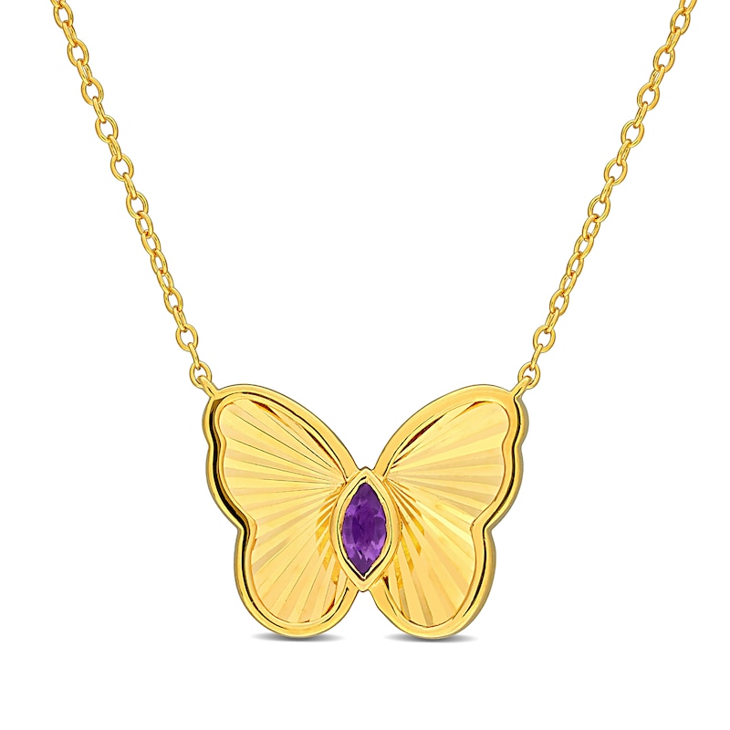 Marquise-Cut Amethyst Butterfly Necklace in Sterling Silver with 18K Gold Plate - 17"