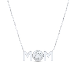 White Lab-Created Sapphire “MOM” Volleyball Necklace in Sterling Silver - 17”