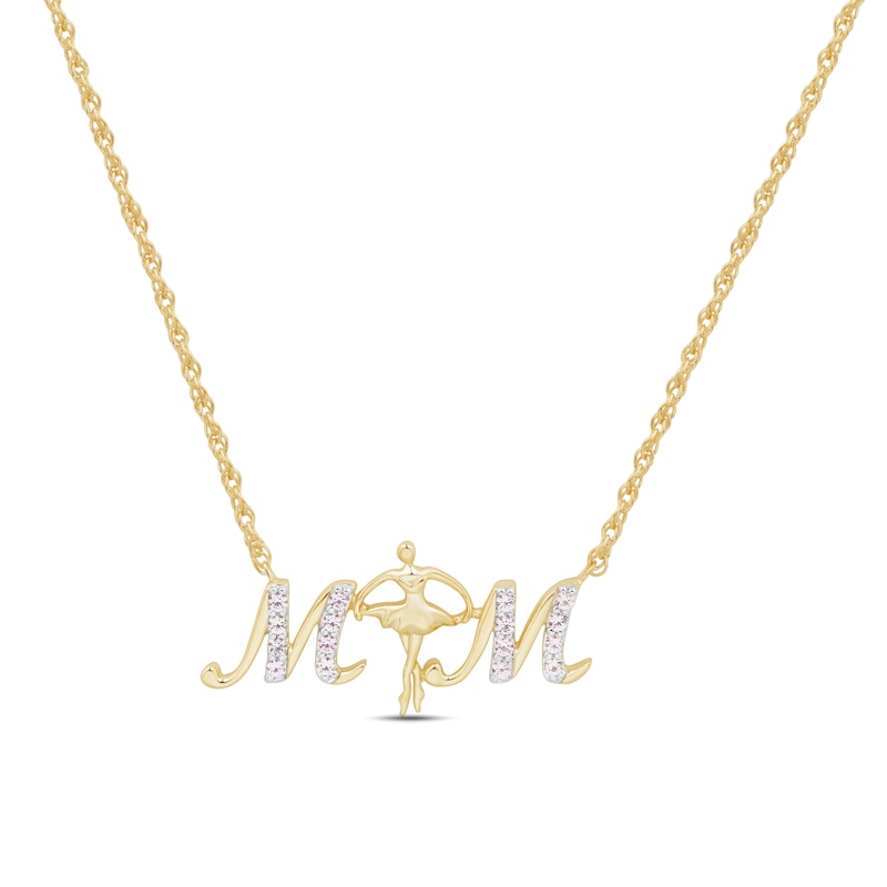 Pink Lab-Created Sapphire âMOMâ Ballerina Necklace in Sterling Silver with 14K Gold Plate