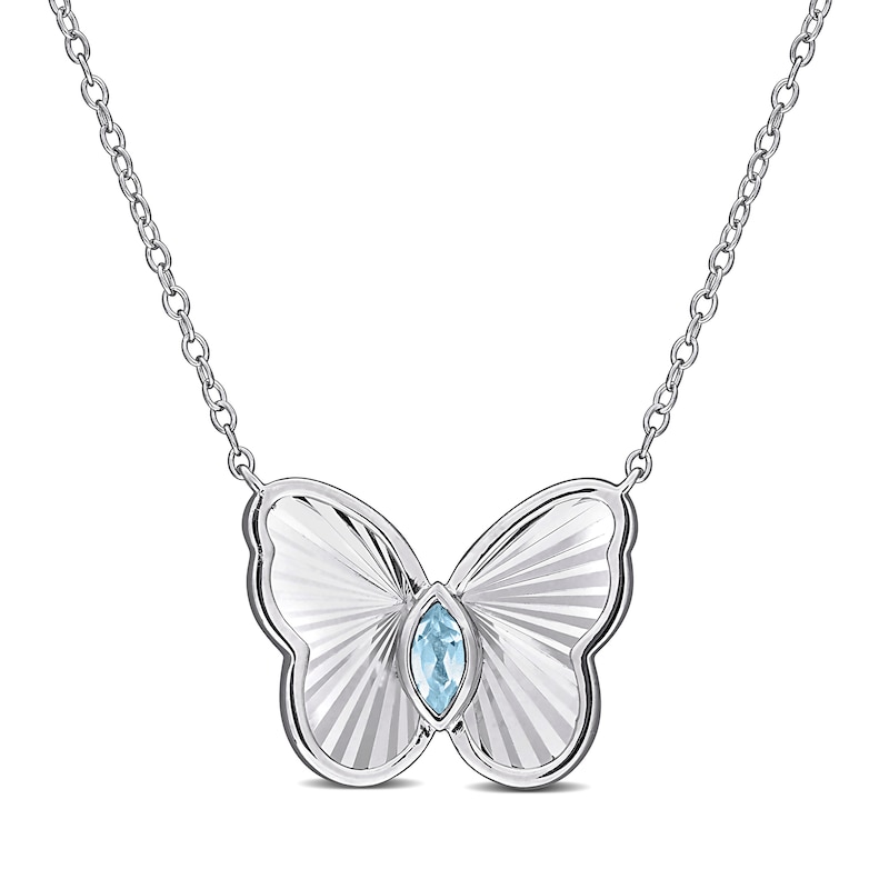 Marquise-Cut Sky Blue Topaz Butterfly Necklace in Sterling Silver - 17"
