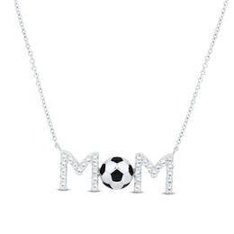 Hexagon-Shaped Onyx and White Lab-Created Sapphire “MOM” Soccer Necklace in Sterling Silver - 17”