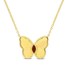 Marquise-Cut Garnet Butterfly Necklace in Sterling Silver with 18K Gold Plate - 17"