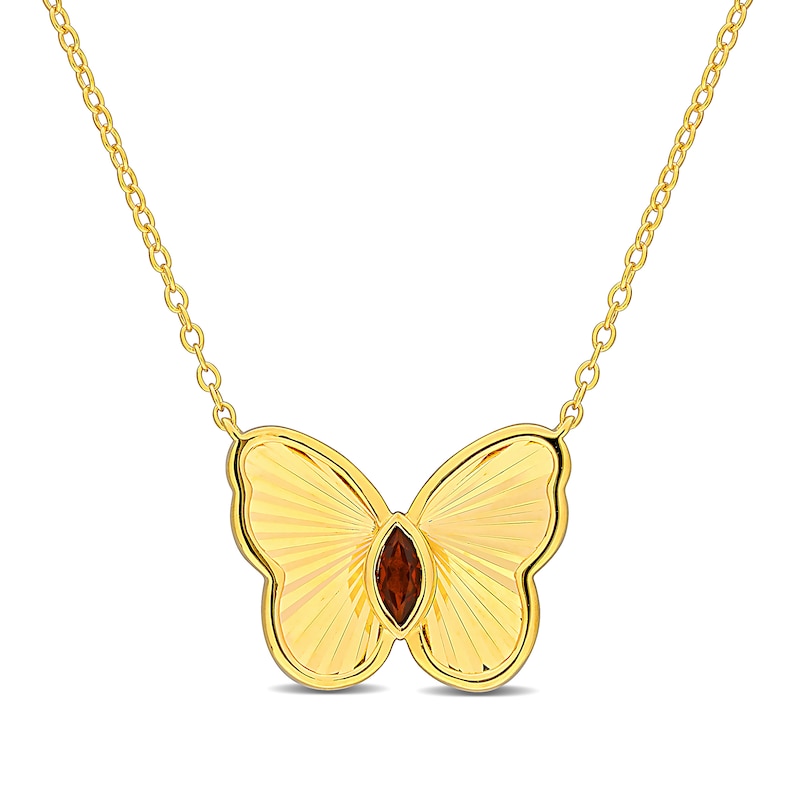 Marquise-Cut Garnet Butterfly Necklace in Sterling Silver with 18K Gold Plate - 17"