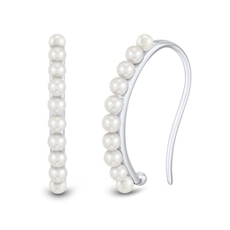 Oval Freshwater Cultured Pearl Half-Hoop Threader Earrings in Sterling Silver