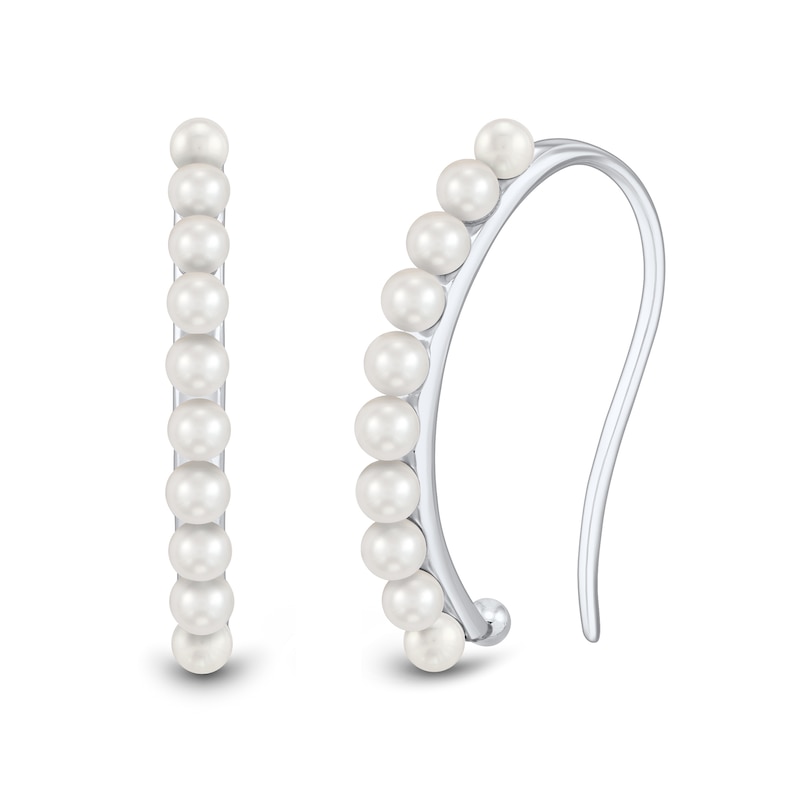 Main Image 1 of Oval Freshwater Cultured Pearl Half-Hoop Threader Earrings in Sterling Silver