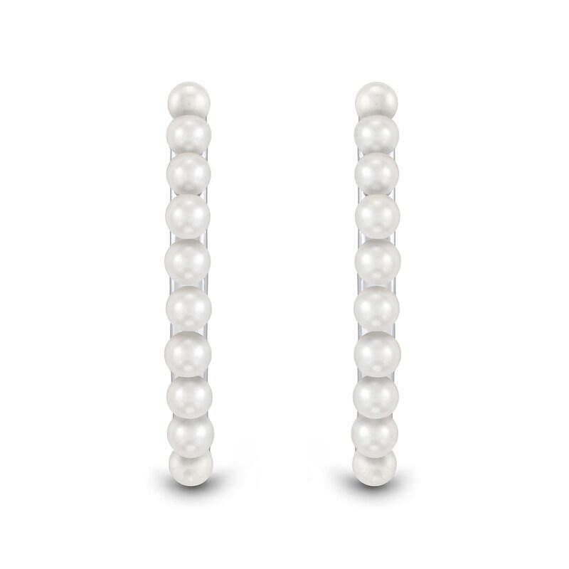 Main Image 2 of Oval Freshwater Cultured Pearl Half-Hoop Threader Earrings in Sterling Silver