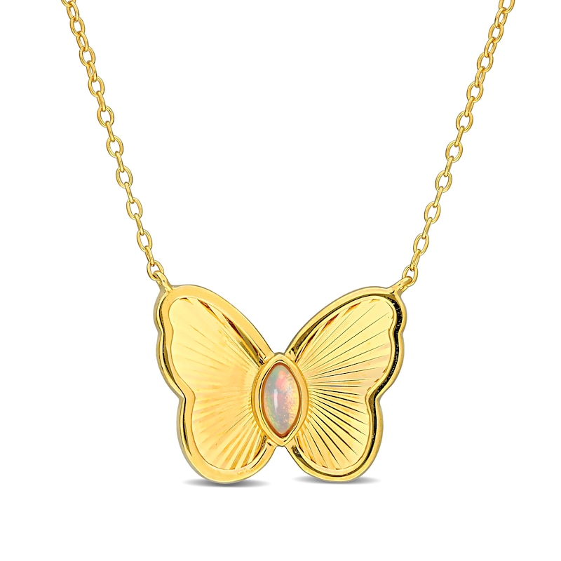 Marquise-Shaped Opal Butterfly Necklace in Sterling Silver with 18K Gold Plate - 17"