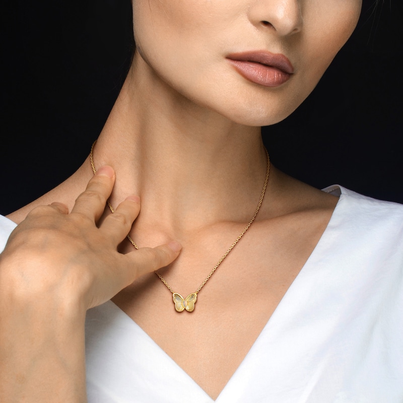 Marquise-Shaped Opal Butterfly Necklace in Sterling Silver with 18K Gold Plate - 17"