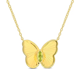 Marquise-Cut Peridot Butterfly Necklace in Sterling Silver with 18K Gold Plate - 17"