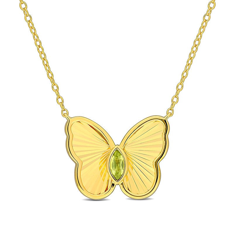 Marquise-Cut Peridot Butterfly Necklace in Sterling Silver with 18K Gold Plate - 17"