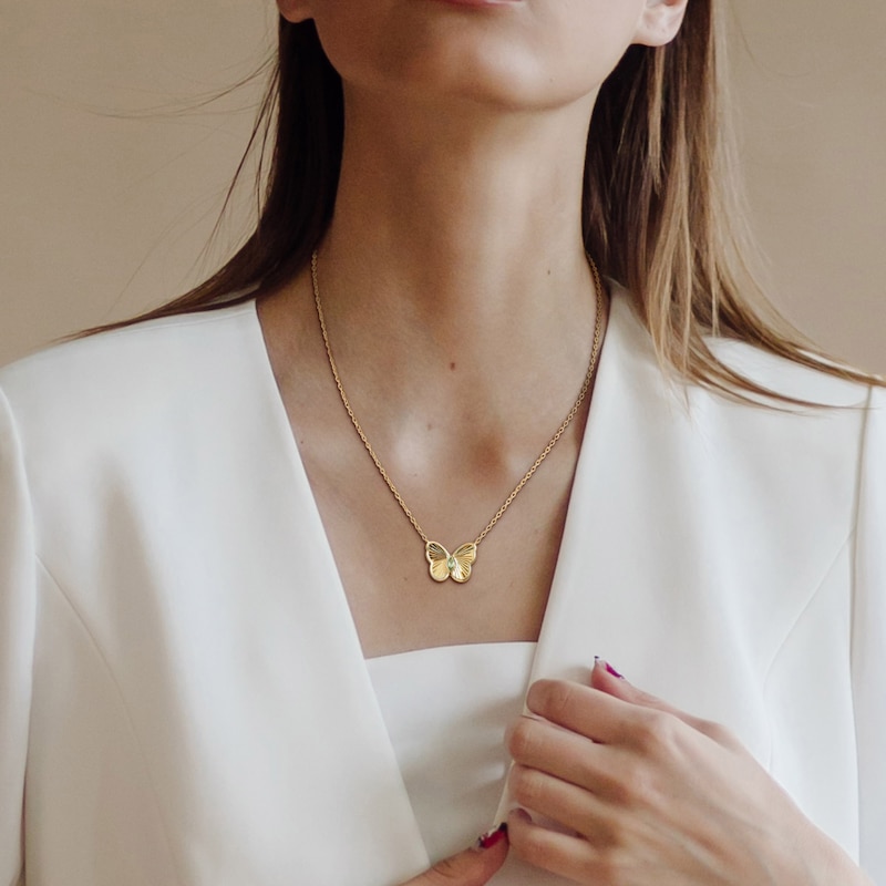 Marquise-Cut Peridot Butterfly Necklace in Sterling Silver with 18K Gold Plate - 17"