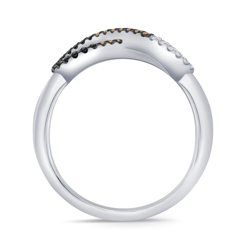 0.18 CT. T.W. Black, White and Champagne Diamond Infinity Ring in Sterling Silver