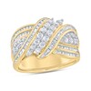 Thumbnail Image 1 of 0.95 CT. T.W. Baguette and Round Diamond Bypass Crossover Ring in Sterling Silver with 14K Gold Plate