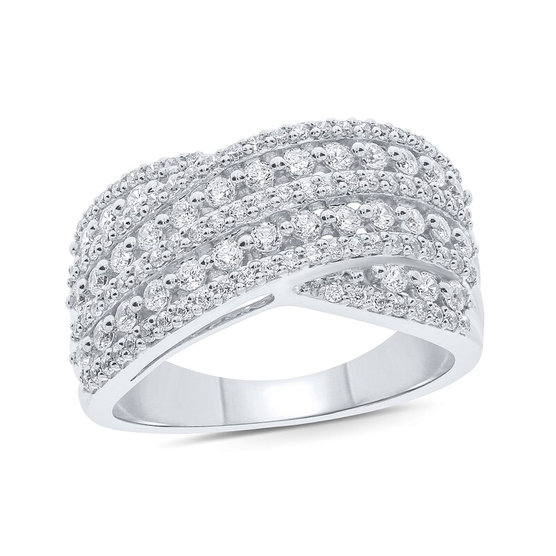 0.95 CT. T.W. Diamond Multi-Row Crossover Band in 10K White Gold