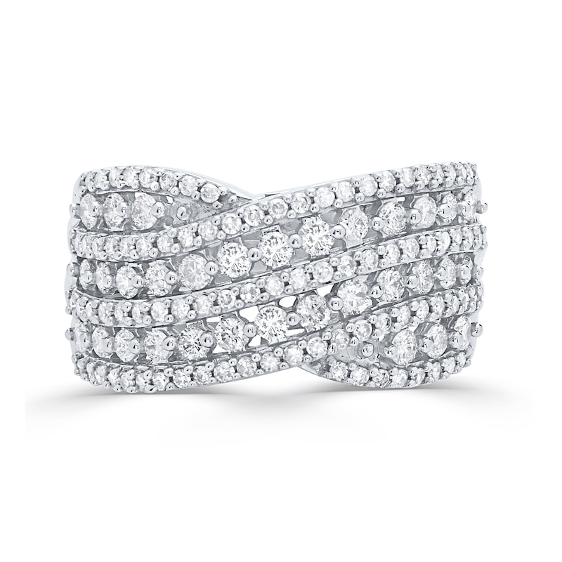 0.95 CT. T.W. Diamond Multi-Row Crossover Band in 10K White Gold