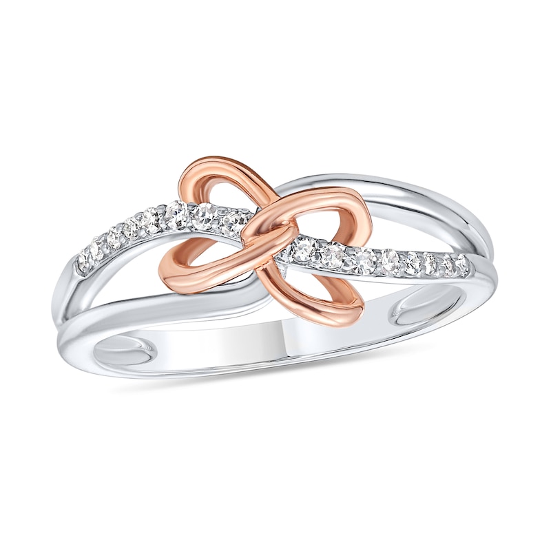 0.115 CT. T.W. Diamond Intertwined Double Heart Ring in Sterling Silver and 10K Rose Gold