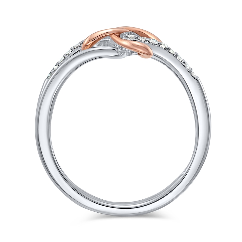 0.115 CT. T.W. Diamond Intertwined Double Heart Ring in Sterling Silver and 10K Rose Gold