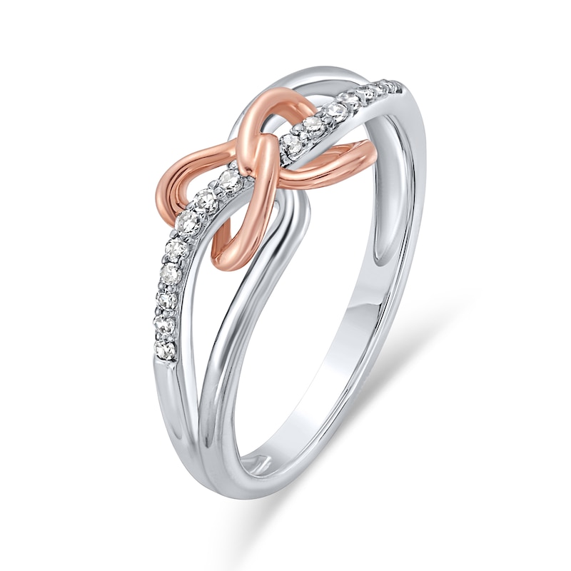 0.115 CT. T.W. Diamond Intertwined Double Heart Ring in Sterling Silver and 10K Rose Gold