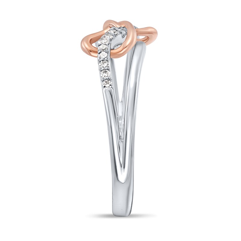 0.115 CT. T.W. Diamond Intertwined Double Heart Ring in Sterling Silver and 10K Rose Gold