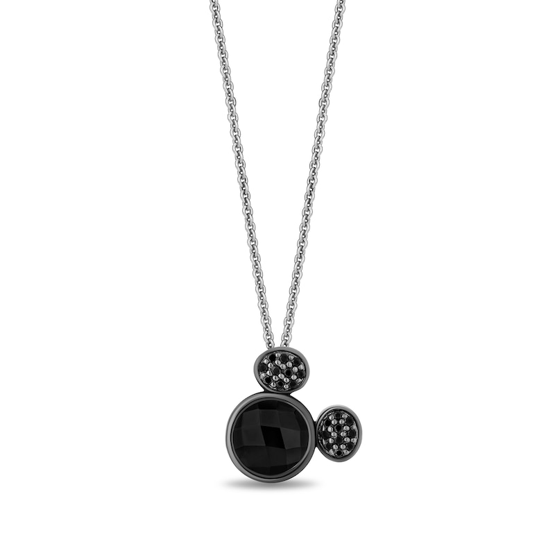 Main Image 1 of Disney Treasures Mickey Mouse Onyx and 0.145 CT. T.W. Black Diamond Pendant in Sterling Silver - 19"