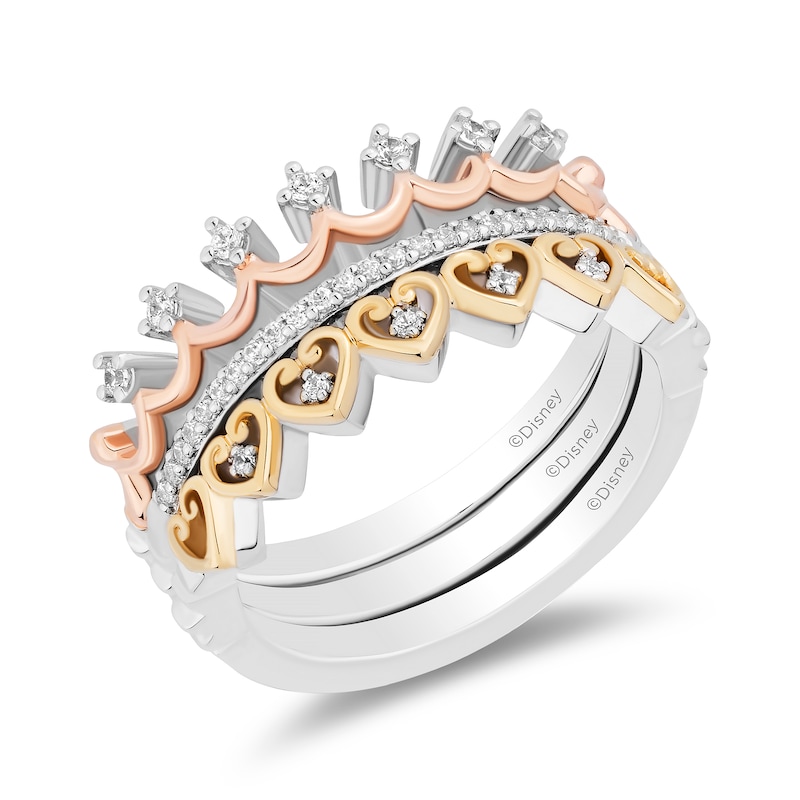 Enchanted Disney Majestic Princess 0.145 CT. T.W. Diamond Three-Piece Ring Set in Sterling Silver and 10K Two-Tone Gold
