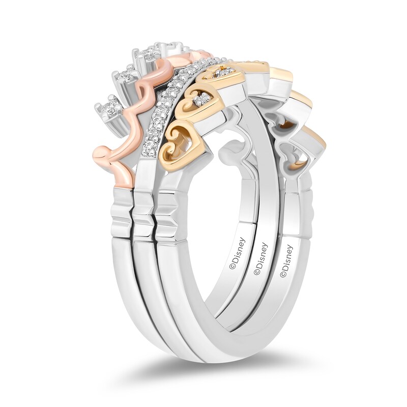 Enchanted Disney Majestic Princess 0.145 CT. T.W. Diamond Three-Piece Ring Set in Sterling Silver and 10K Two-Tone Gold