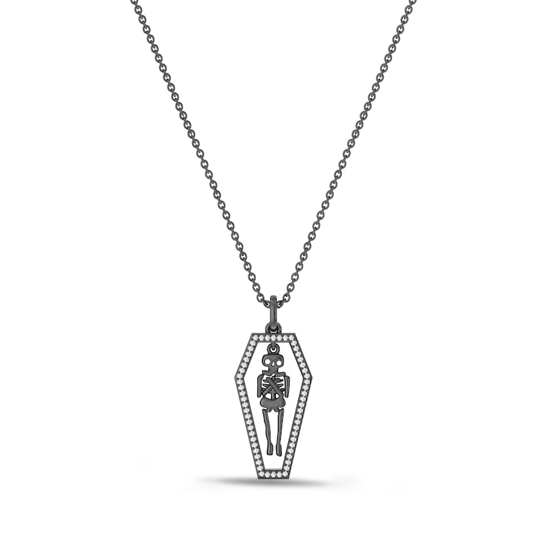 Disney Treasures Hocus Pocus 0.145 CT. T.W. Diamond Skeleton in Coffin Pendant in Black Sterling Silver - 19"