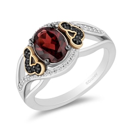 Disney Treasures The Lion King Oval Garnet and 0.115 CT. T.W. Diamond Ring in Sterling Silver and 10K Gold