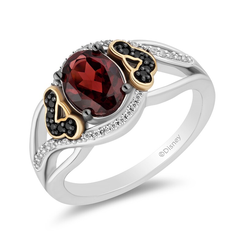 Main Image 1 of Disney Treasures The Lion King Oval Garnet and 0.115 CT. T.W. Diamond Ring in Sterling Silver and 10K Gold