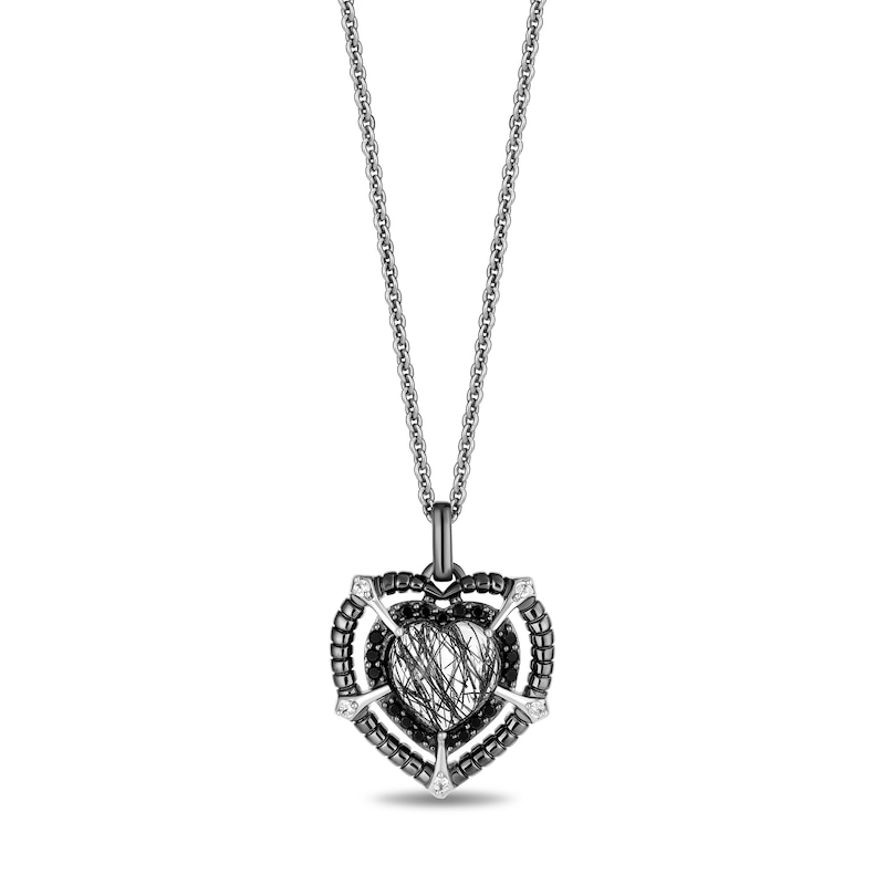 Enchanted Disney Villains Maleficent Heart-Shaped Quartz and 0.145 CT. T.W. Diamond Pendant in Sterling Silver - 19”