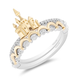 Enchanted Disney Belle 0.085 CT. T.W. Diamond Castle Two-Piece Ring Set in Sterling Silver and 10K Gold