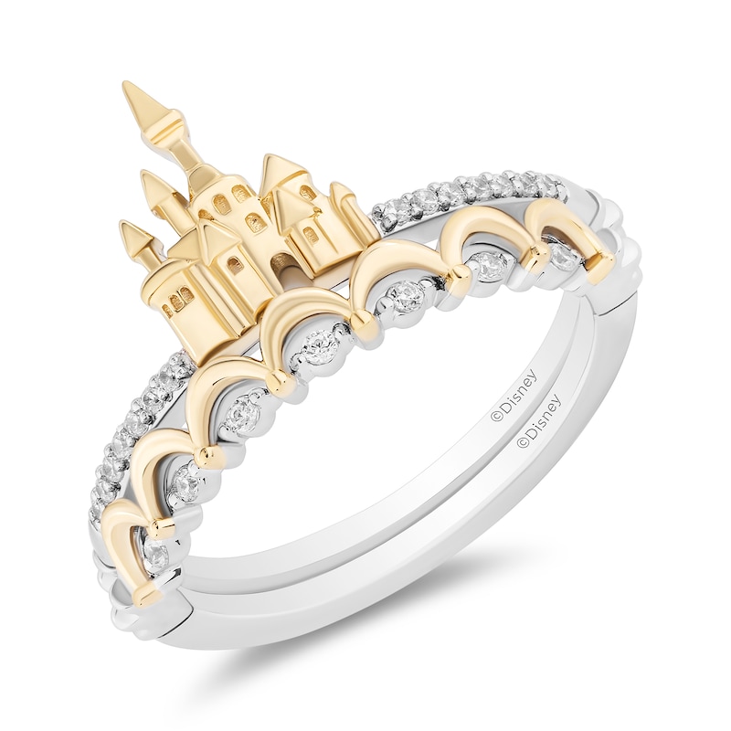 Enchanted Disney Belle 0.085 CT. T.W. Diamond Castle Two-Piece Ring Set in Sterling Silver and 10K Gold