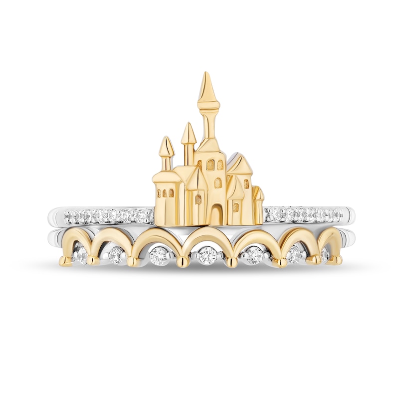 Enchanted Disney Belle 0.085 CT. T.W. Diamond Castle Two-Piece Ring Set in Sterling Silver and 10K Gold