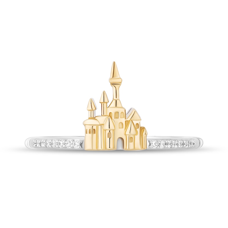 Enchanted Disney Belle 0.085 CT. T.W. Diamond Castle Two-Piece Ring Set in Sterling Silver and 10K Gold