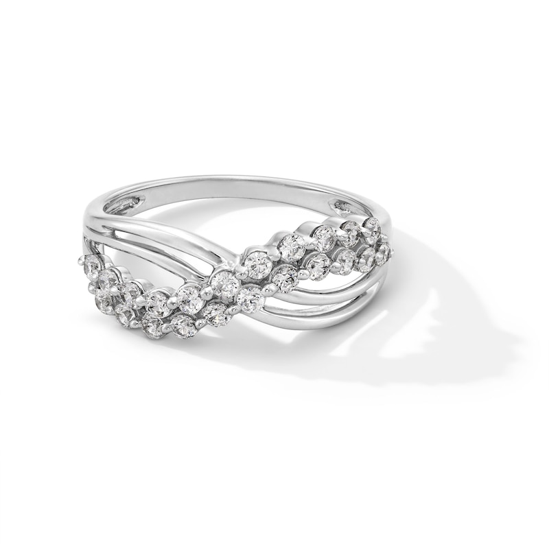 0.50 CT. T.W. Certified Lab-Created Diamond Double Row Crossover Wave Ring in Sterling Silver (I/SI2)